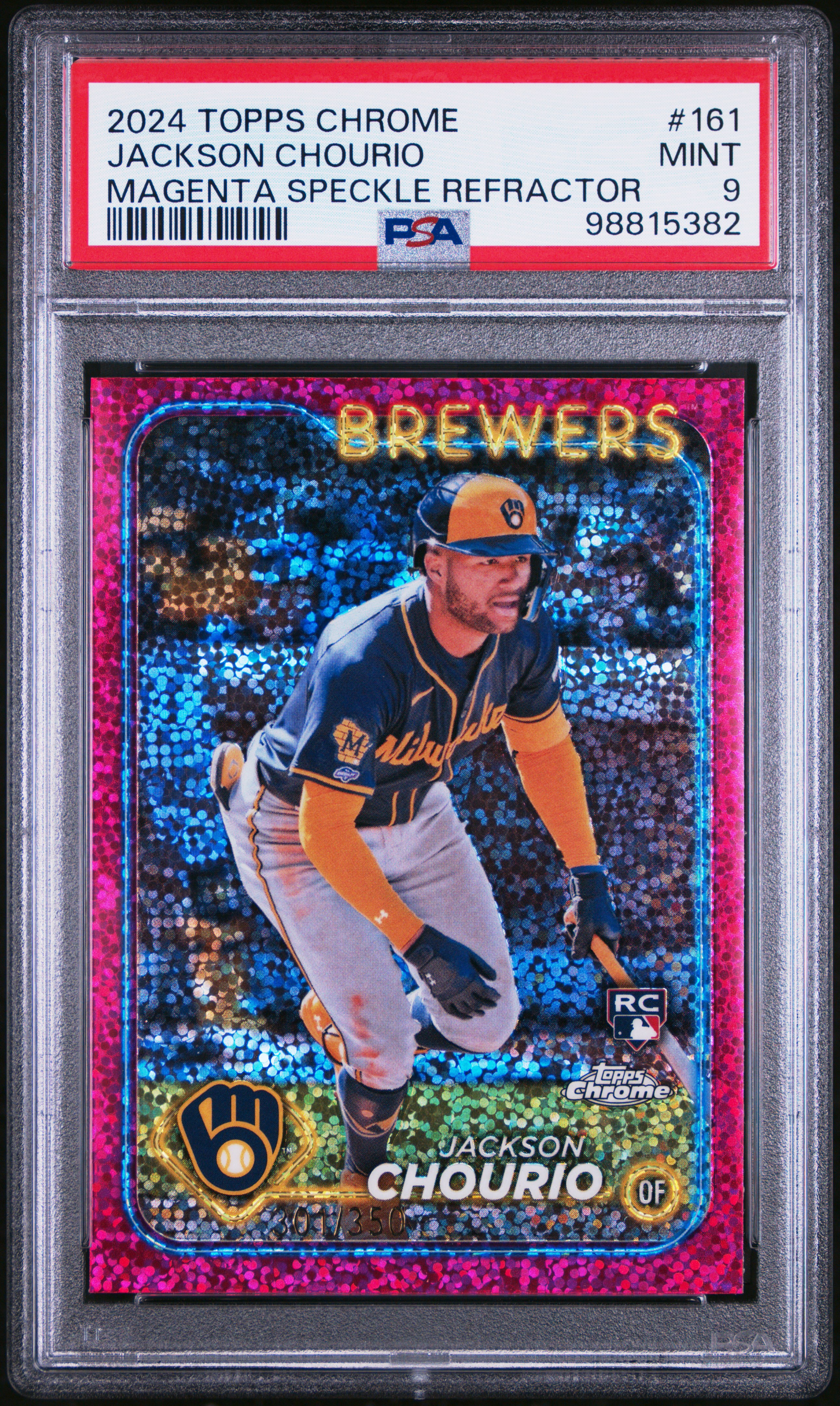 2024 Topps Chrome Jackson Chourio #161 (Magenta Speckle Refractor) Mint 9 front