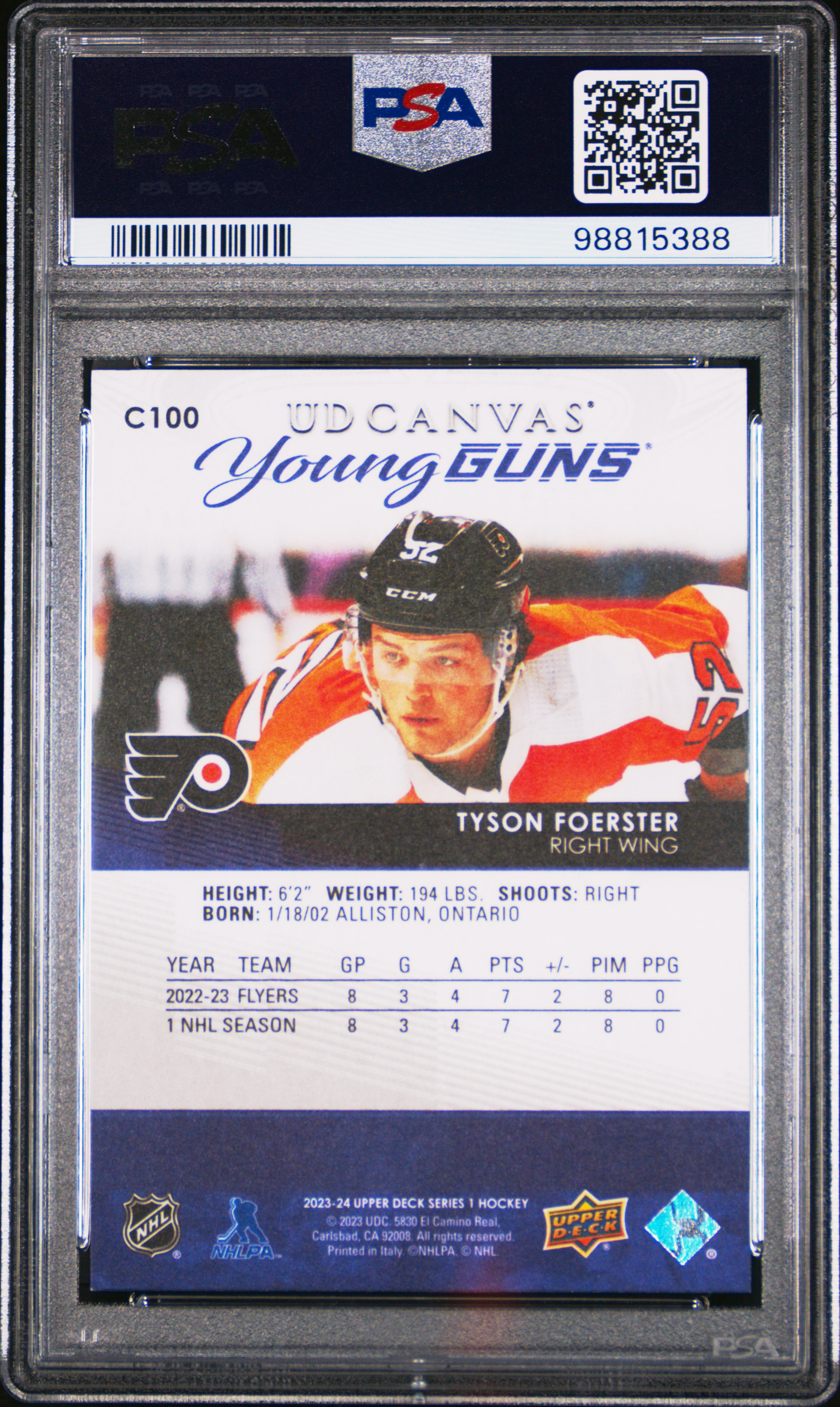 2023 Upper Deck Ud Canvas Tyson Foerster #C100 Mint 9 back