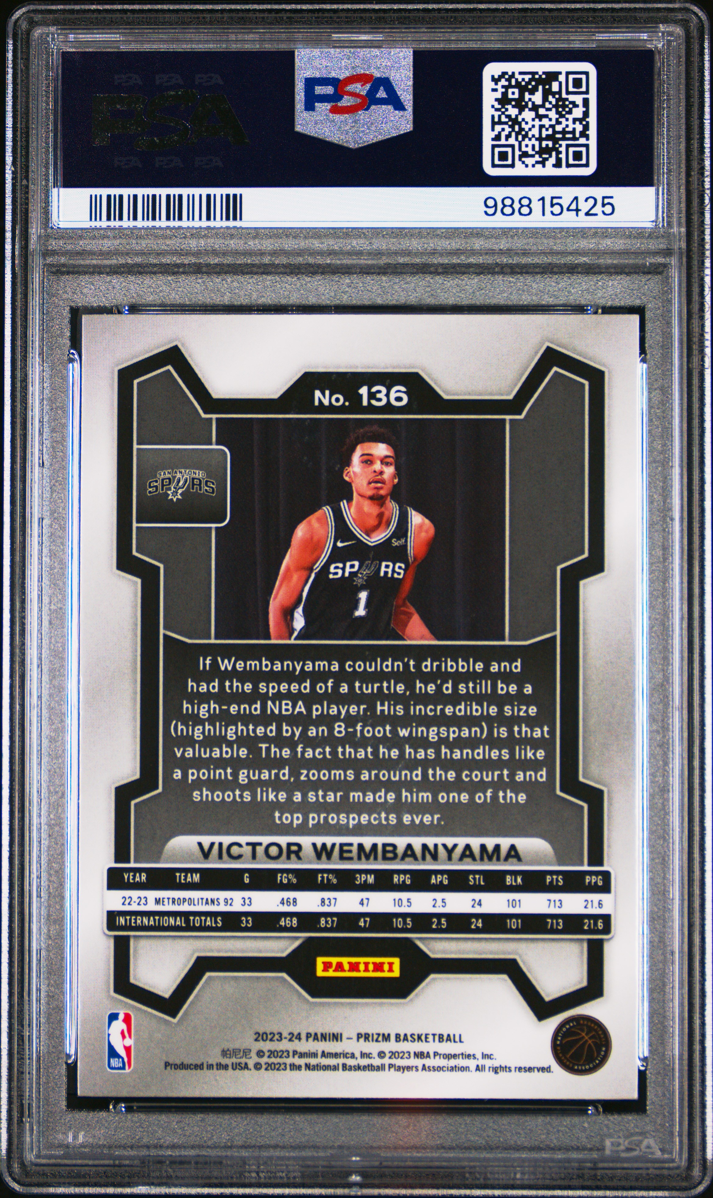 2023 Panini Prizm Victor Wembanyama #136 Nm-Mt 8 back
