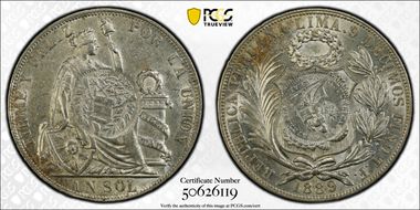 1894 (Peso) KM-224 C/S on 1889-TF Sol AU55