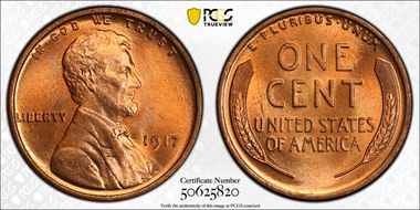 1917 1C Doubled Die Obverse MS66+ RD