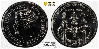2023 £5 Coronation of Charles III CuNi MS68