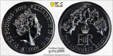 2015 £20 S-N3 Longest Reigning Monarch Ag MS66