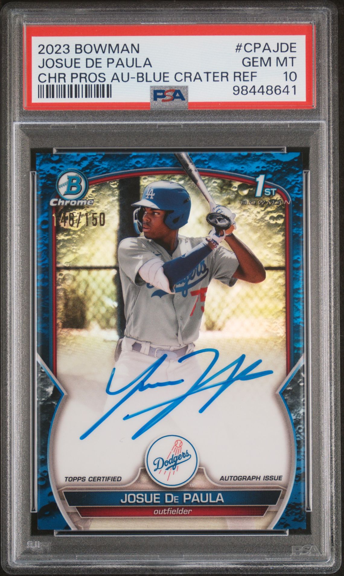 2023 Bowman BOWMAN CHROME PROSPECT AUTOGRAPHS CHROME PROS AU-ATOMIC REF #CPAJDE Josue De Paula front