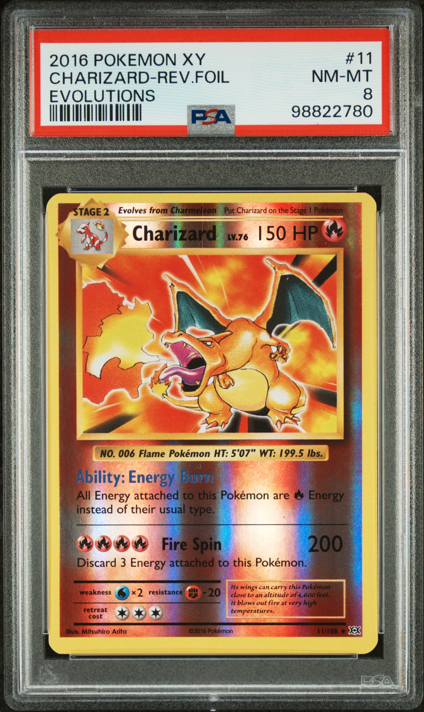 2016 #11 Charizard-Reverse Foil PSA 8 XY Evolutions