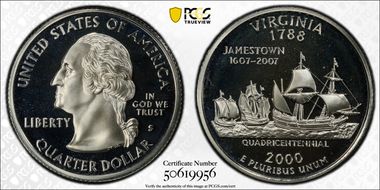 2000-S 25C Virginia Silver PR68DCAM