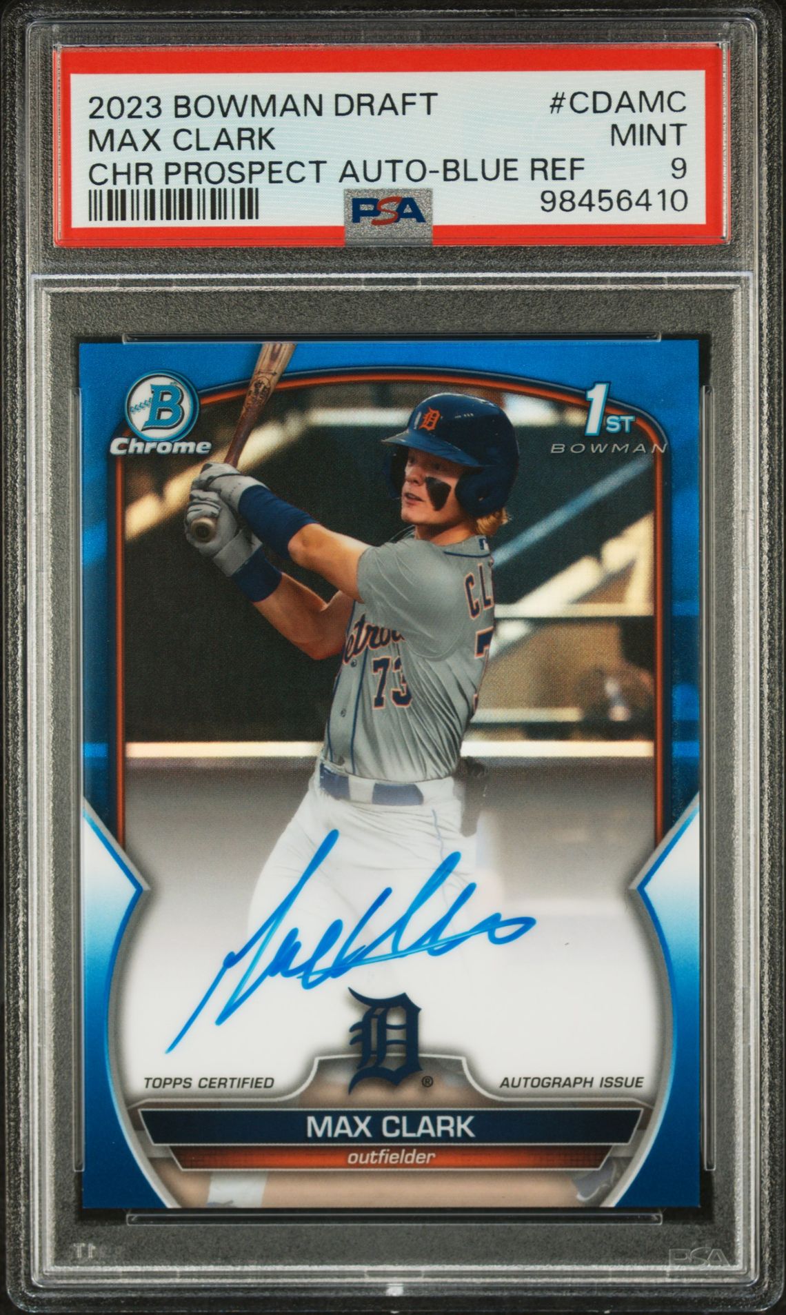 2023 Bowman BOWMAN DRAFT CHROME PROSPECT AUTOGRAPH Blue Refractor #CDAMC Max Clark front