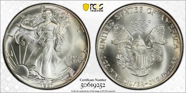 1987 $1 Silver Eagle MS69
