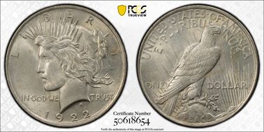 1922 $1 VAM 7, Doubled Wing AU58