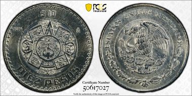 2024-Mo 10 Peso Struck on Ni-Brass Planchet MS65