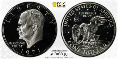 1971-S $1 Silver, Peg Leg PR69