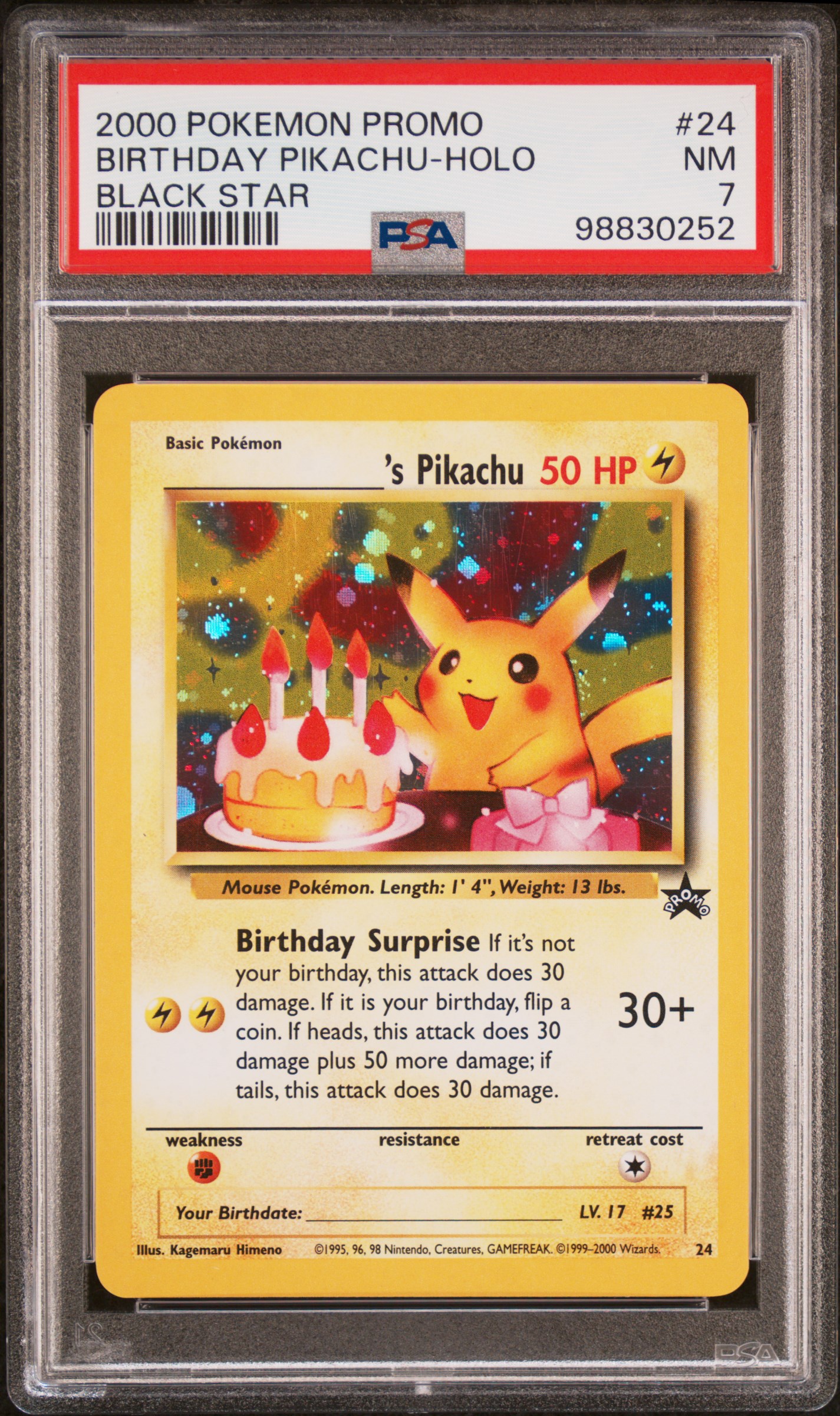 2000 #24 Birthday Pikachu-Holo PSA 7 Promo Black Star