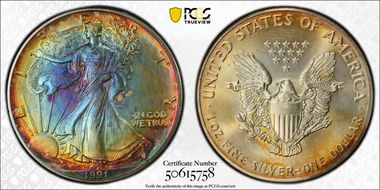 1991 $1 Silver Eagle MS62