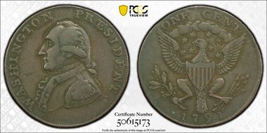 1791 1C Washington, Small Eagle VF35BN