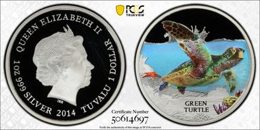 2014 $1 Green Turtle Colorized PR65DCAM