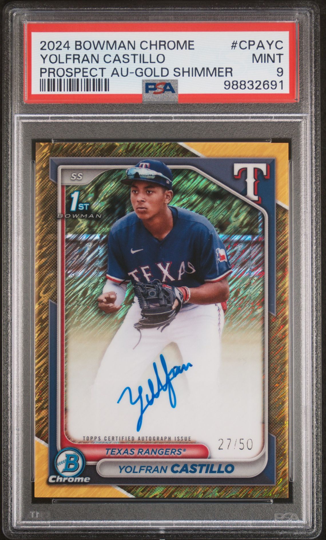 2024 Bowman BOWMAN CHROME PROSPECT AUTOGRAPHS Gold Shimmer #CPAYC Yolfran Castillo front
