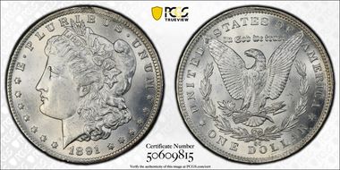 1891-CC $1 VAM 3, Spitting Eagle MS63