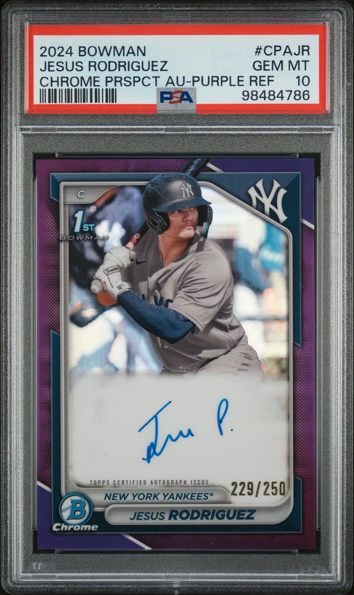 2024 Bowman BOWMAN CHROME PROSPECT AUTOGRAPHS CHROME PRSPCT AU-PURPLE REF #CPAJR Jesus Rodriguez front