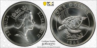 1986 $1 Sea Turtle Silver MS69
