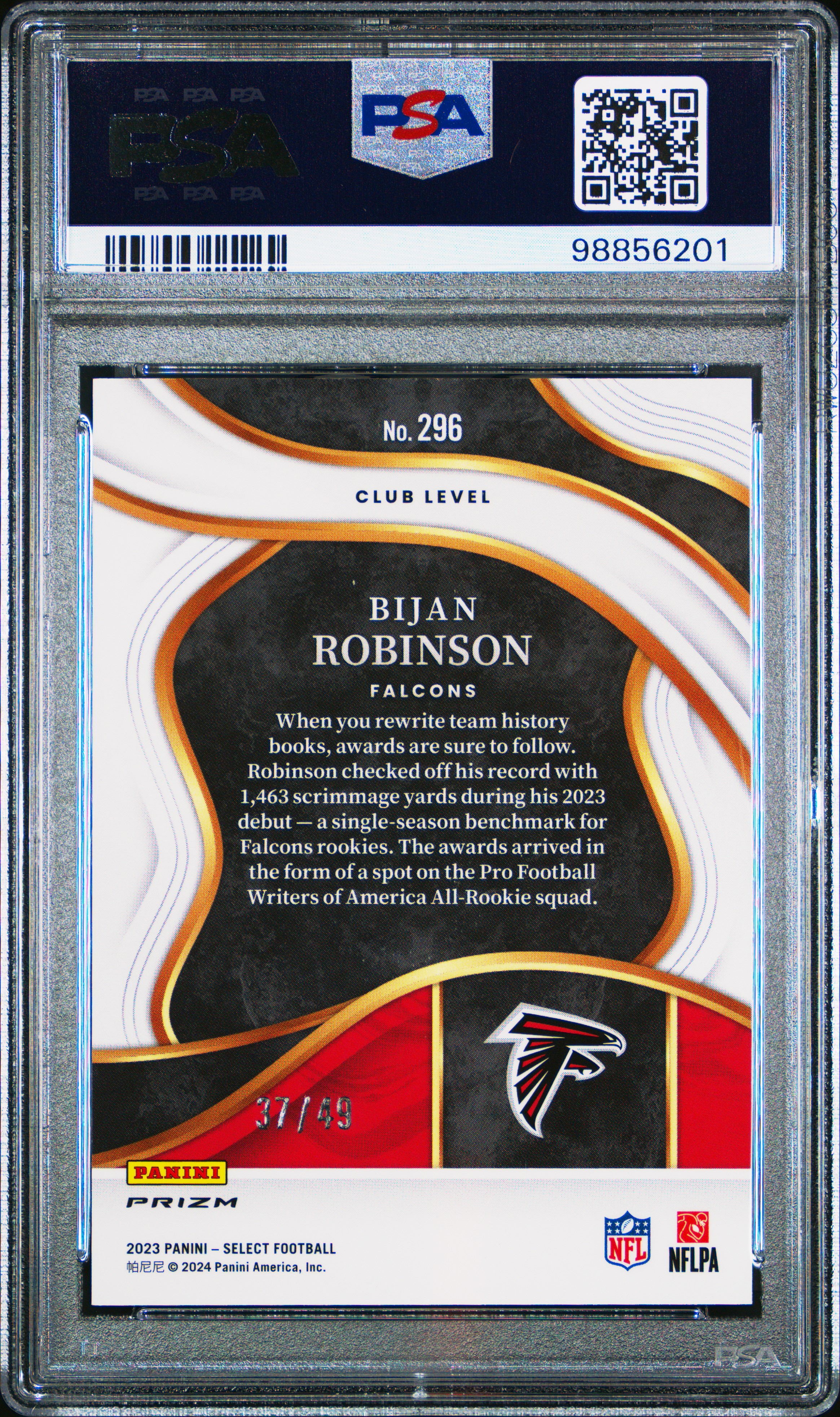 2023 Panini Select Bijan Robinson #296 (Red Prizm) Gem Mt 10 back