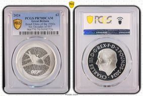 2024 £2 Bond Films of the 1980s Six Decades of 007 PR70DCAM