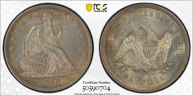 1840 50C Small Letters AU58