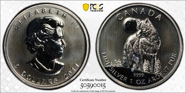 2011 $5 Timber Wolf MS67