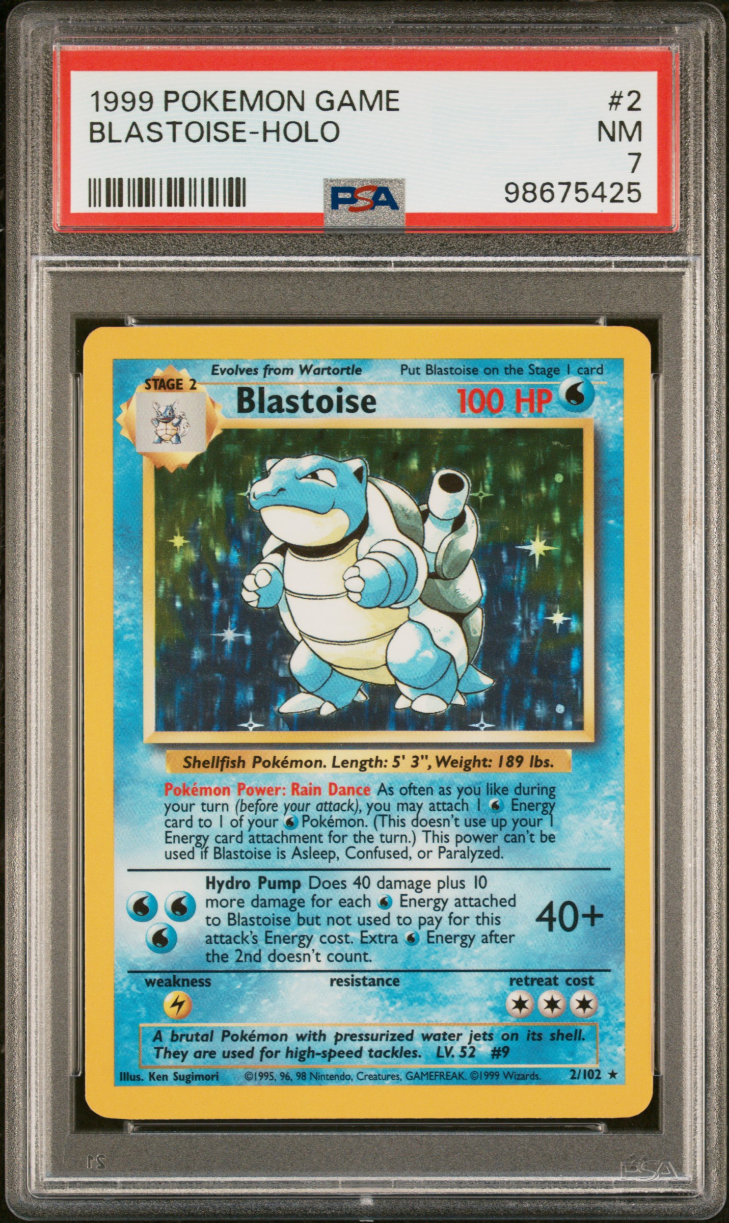 1999 Pokemon Game Blastoise-Holo #2 Nm 7 back