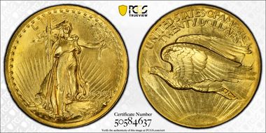 1907 $20 High Relief, Wire Edge MS66