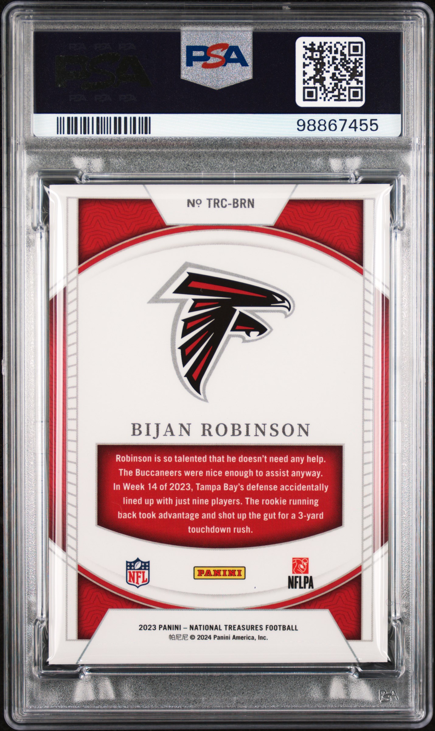 2023 Panini National Treasures Treasured Rookies Bijan Robinson #Trcbrn Mint 9 back
