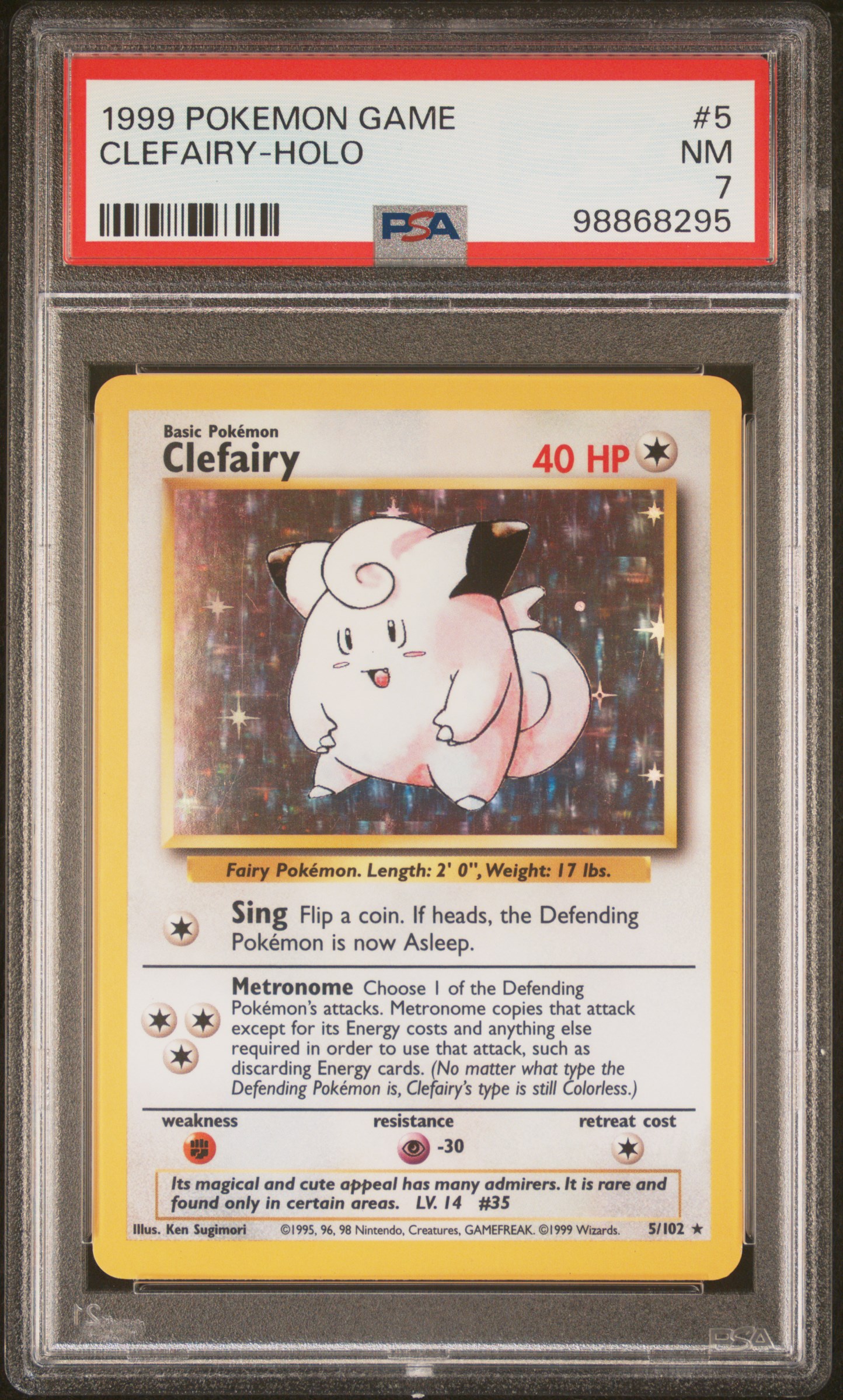 1999 #5 CLEFAIRY-HOLO PSA 7 Game
