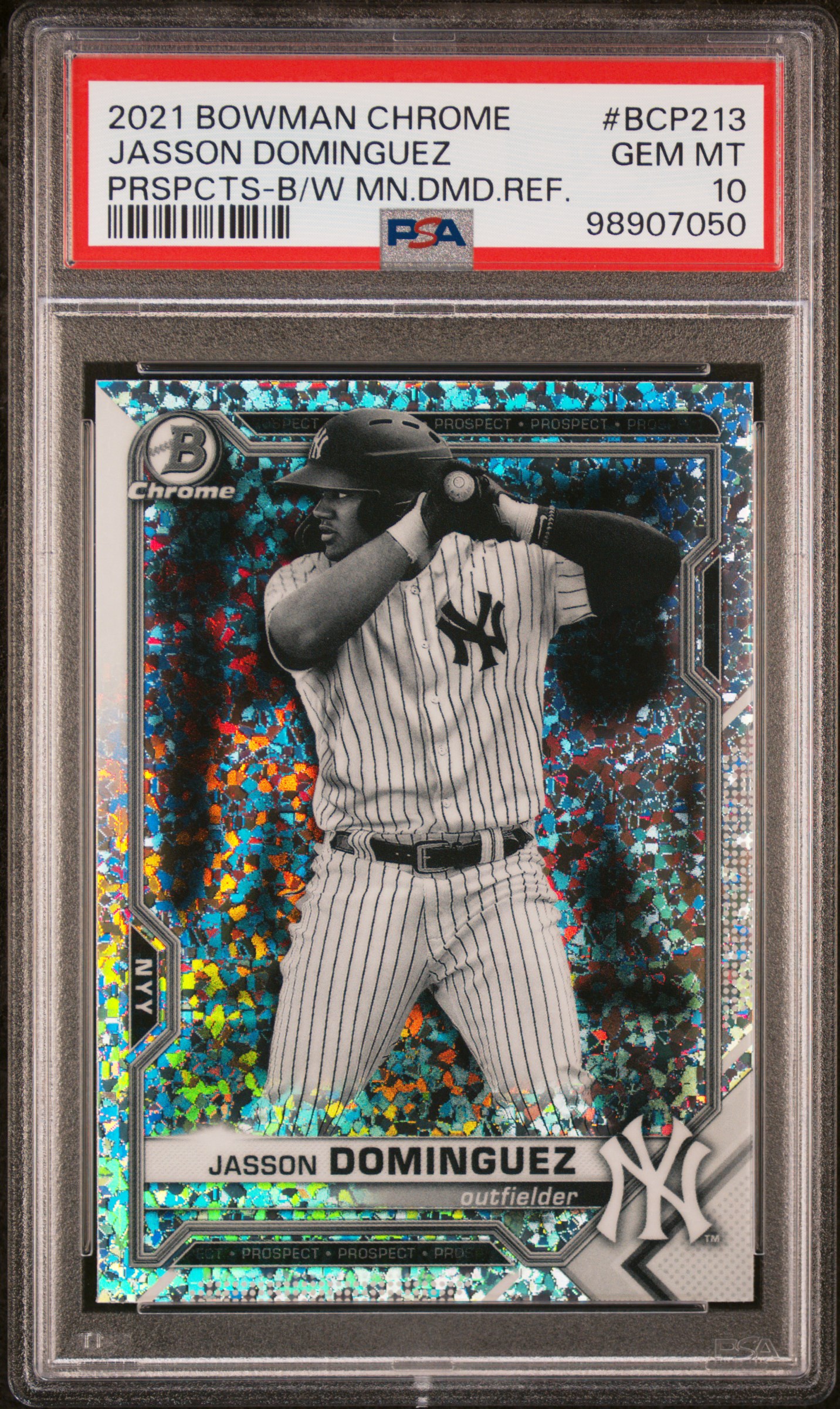 2021 Bowman Chrome Prospects Jasson Dominguez #Bcp213 (Prspcts-B/W Mn.dmd.ref.) Gem Mt 10 front