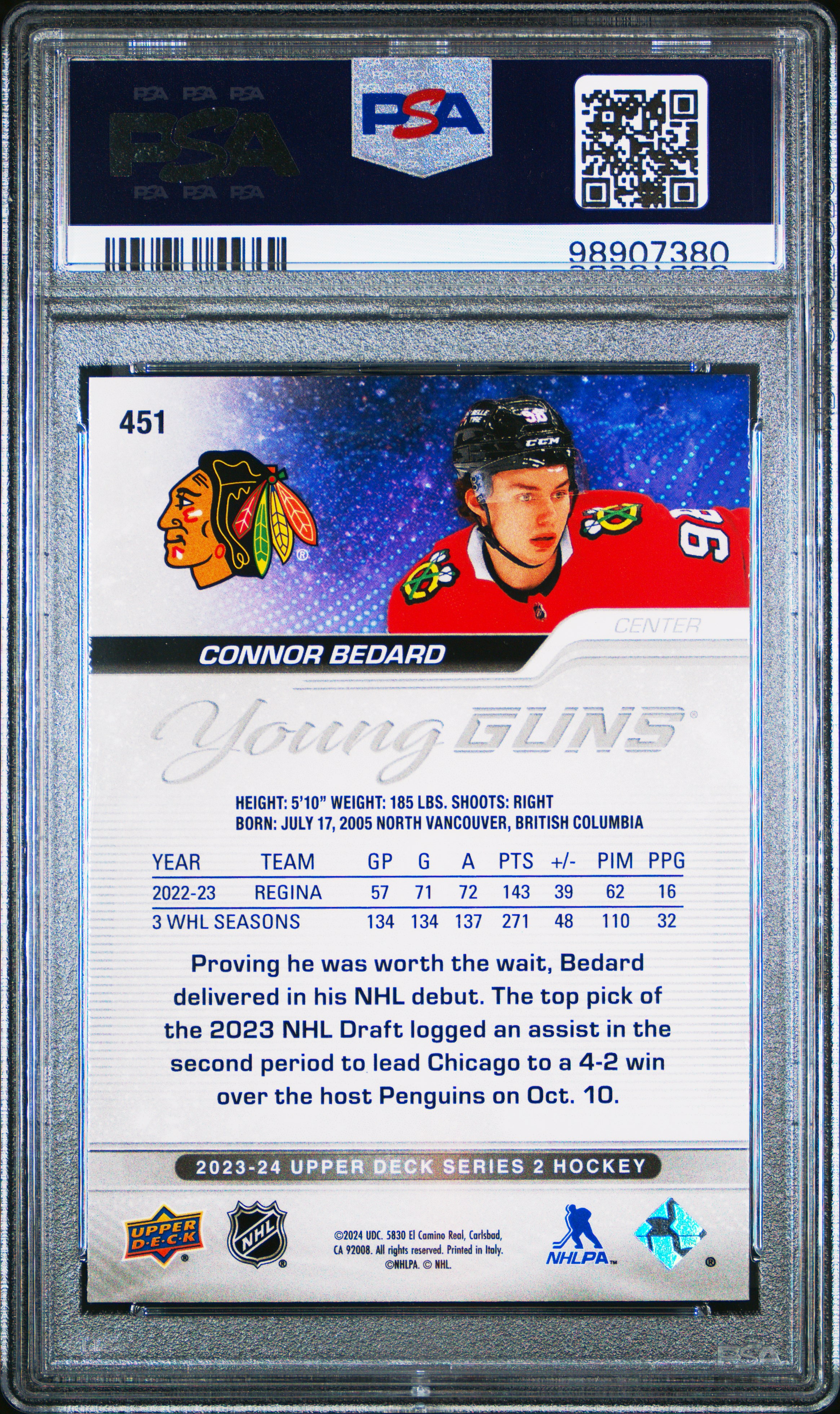 2023 Upper Deck Connor Bedard #451 Mint 9 back