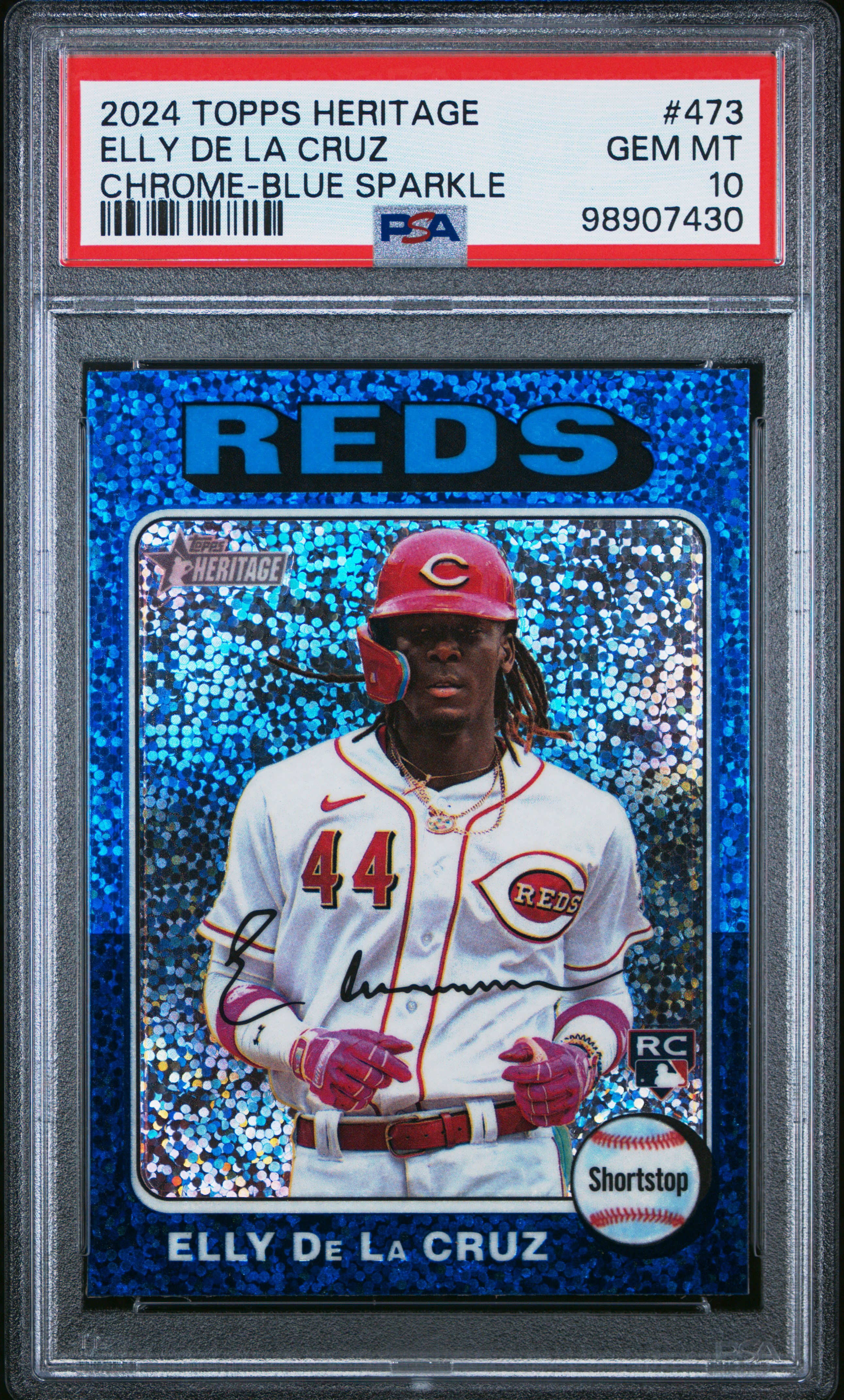 2024 Topps Heritage Elly De La Cruz #473 (Chrome-Blue Sparkle) Gem Mt 10 front