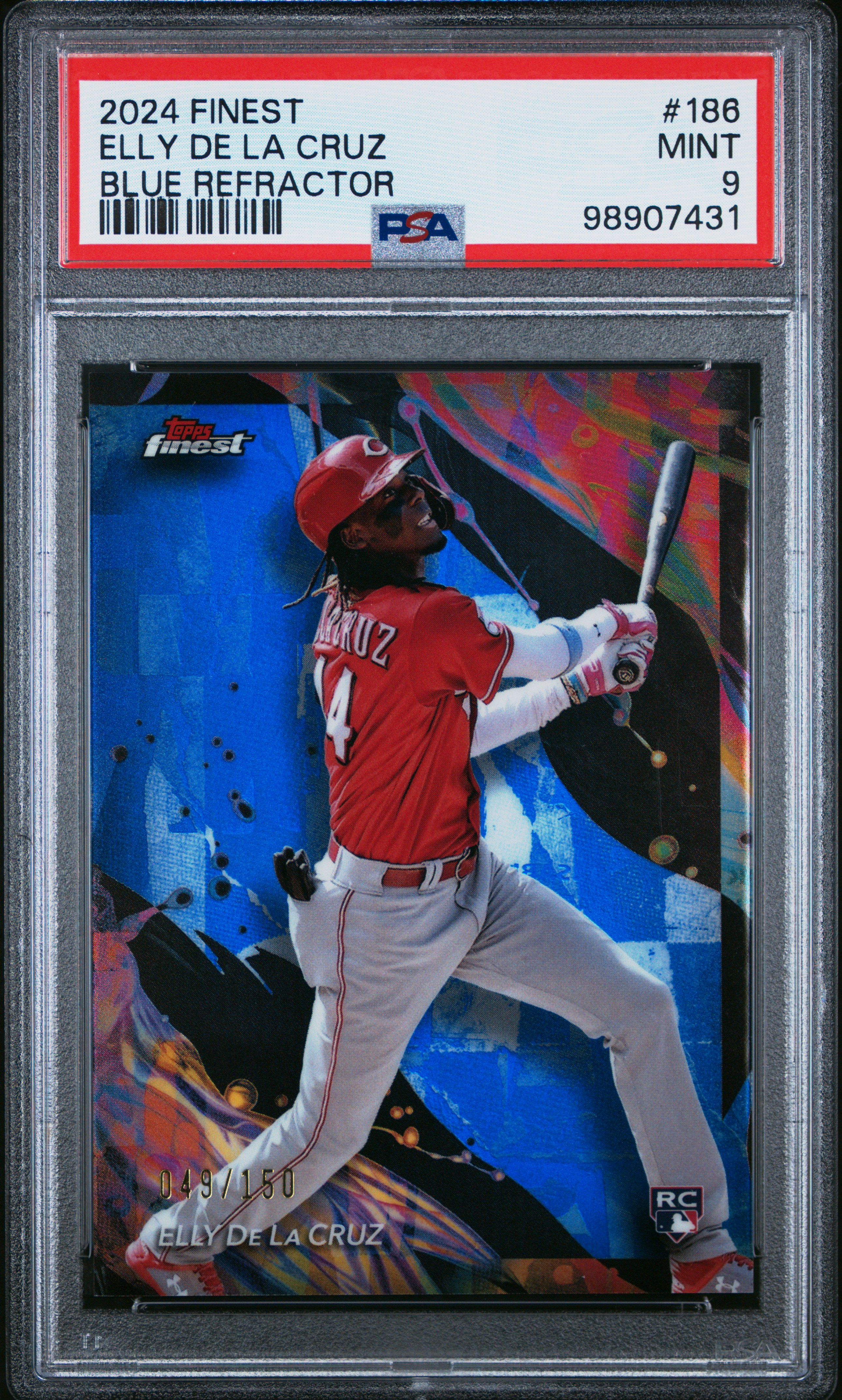 2024 Topps Finest Elly De La Cruz #186 (Blue Refractor) Mint 9 front