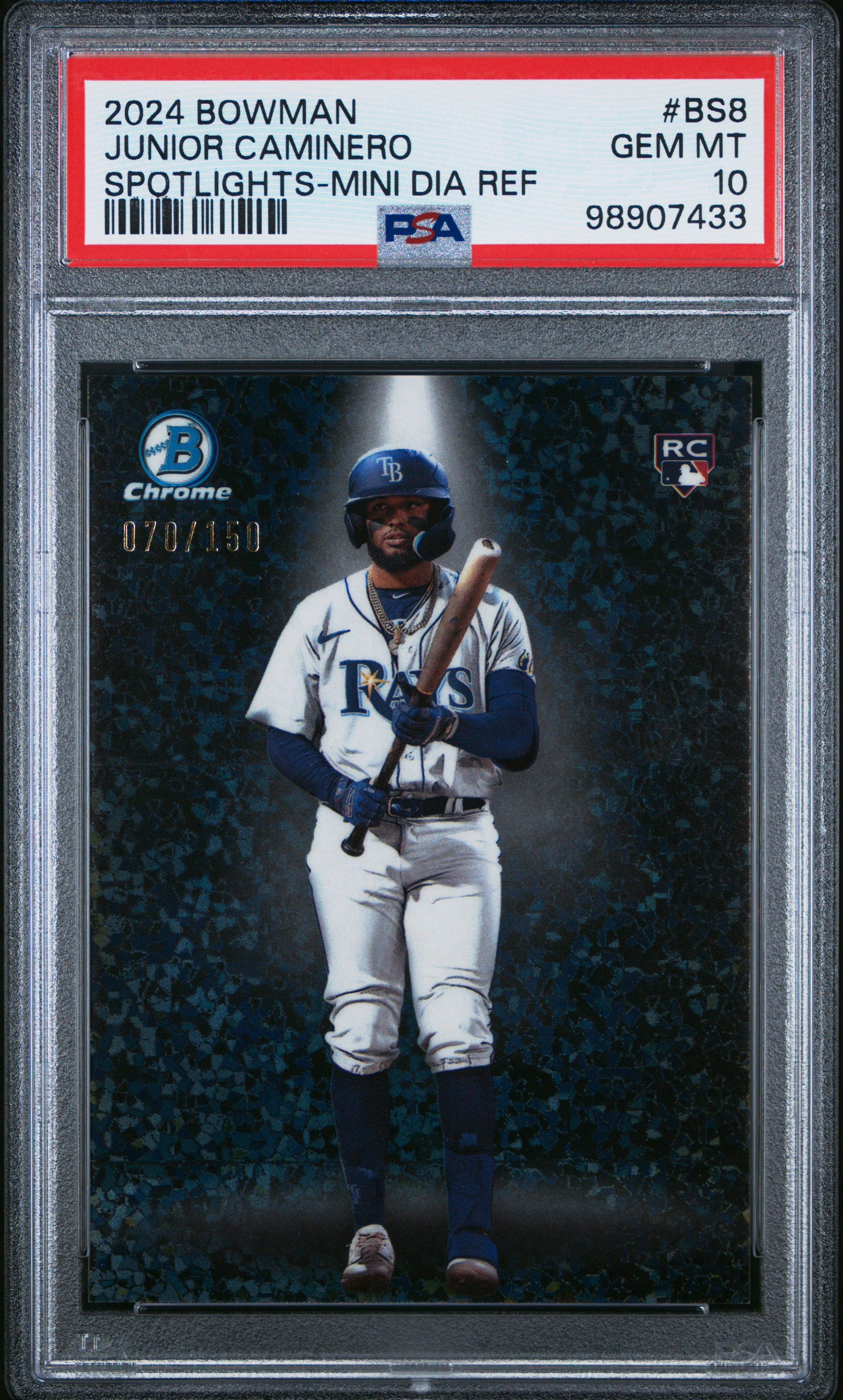 2024 Bowman Bowman Spotlights Junior Caminero #Bs8 (Spotlights-Mini Dia Ref) Gem Mt 10 front
