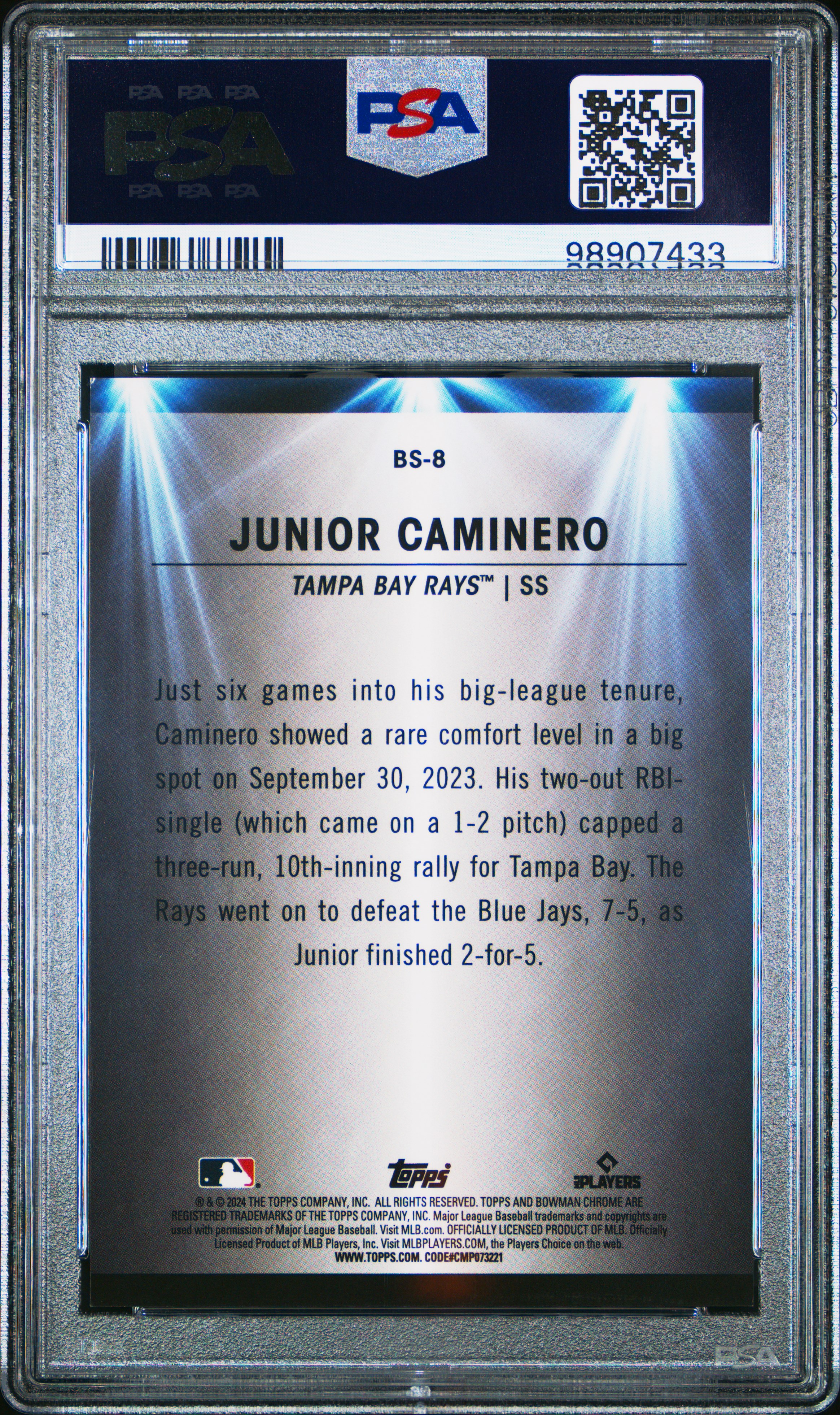 2024 Bowman Bowman Spotlights Junior Caminero #Bs8 (Spotlights-Mini Dia Ref) Gem Mt 10 back