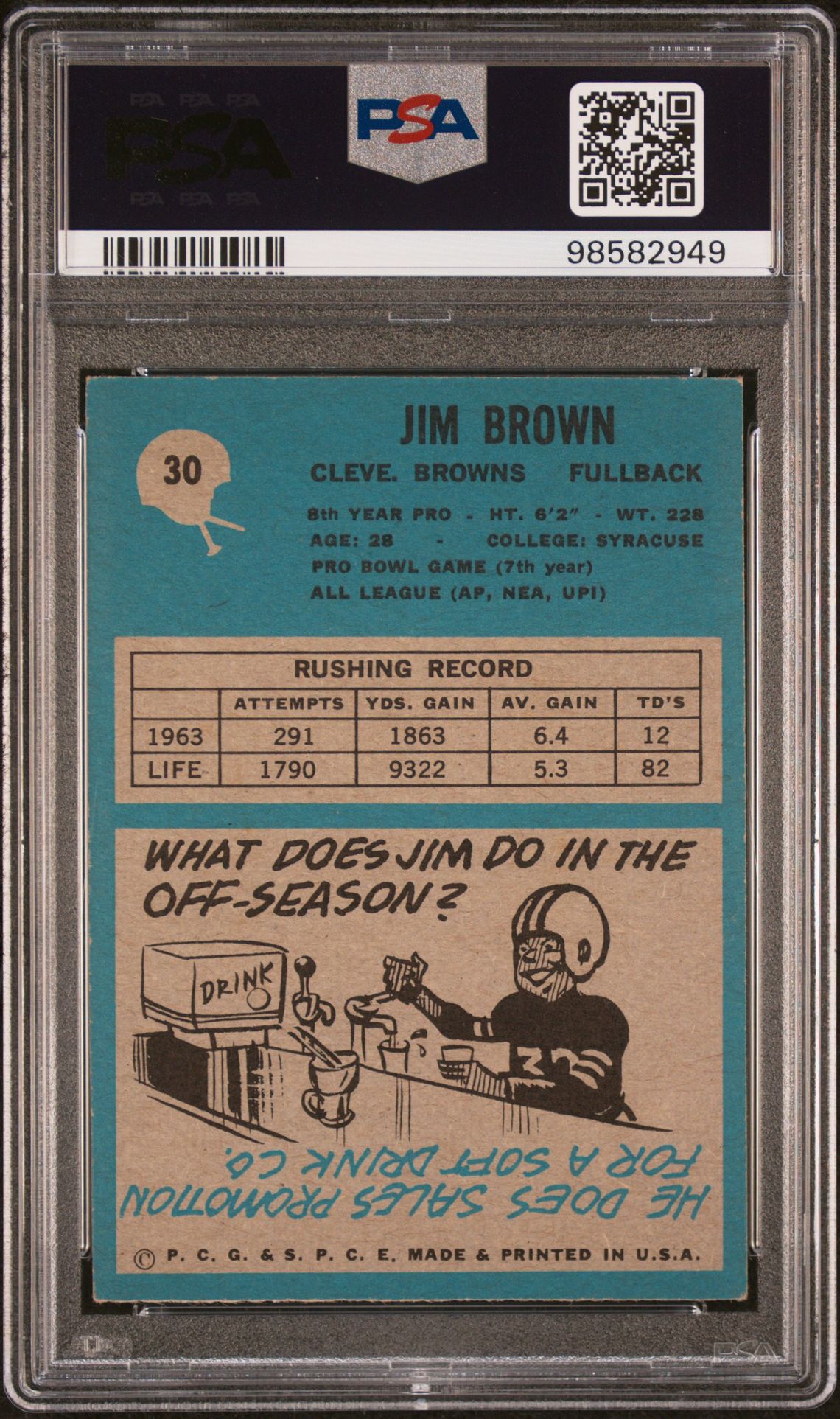 1964 Philadelphia Jim Brown #30 Vg-Ex 4 back