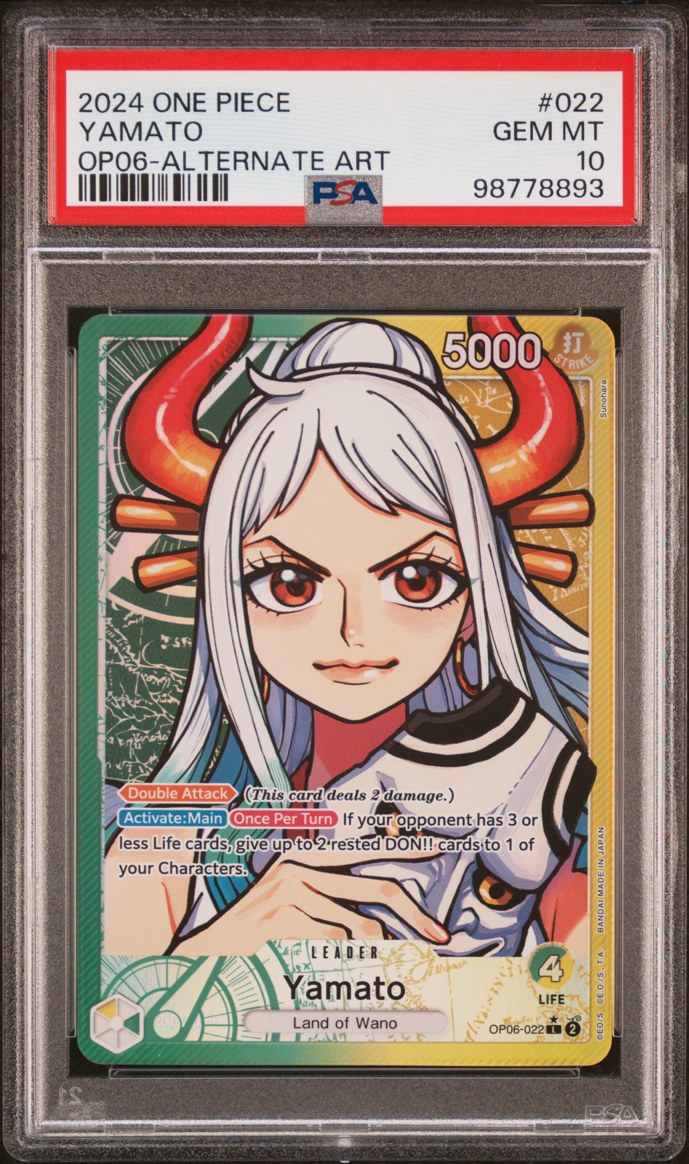 2024 One Piece Wings Of The Captain Yamato #022 (Op06-Alternate Art) Gem Mt 10 front