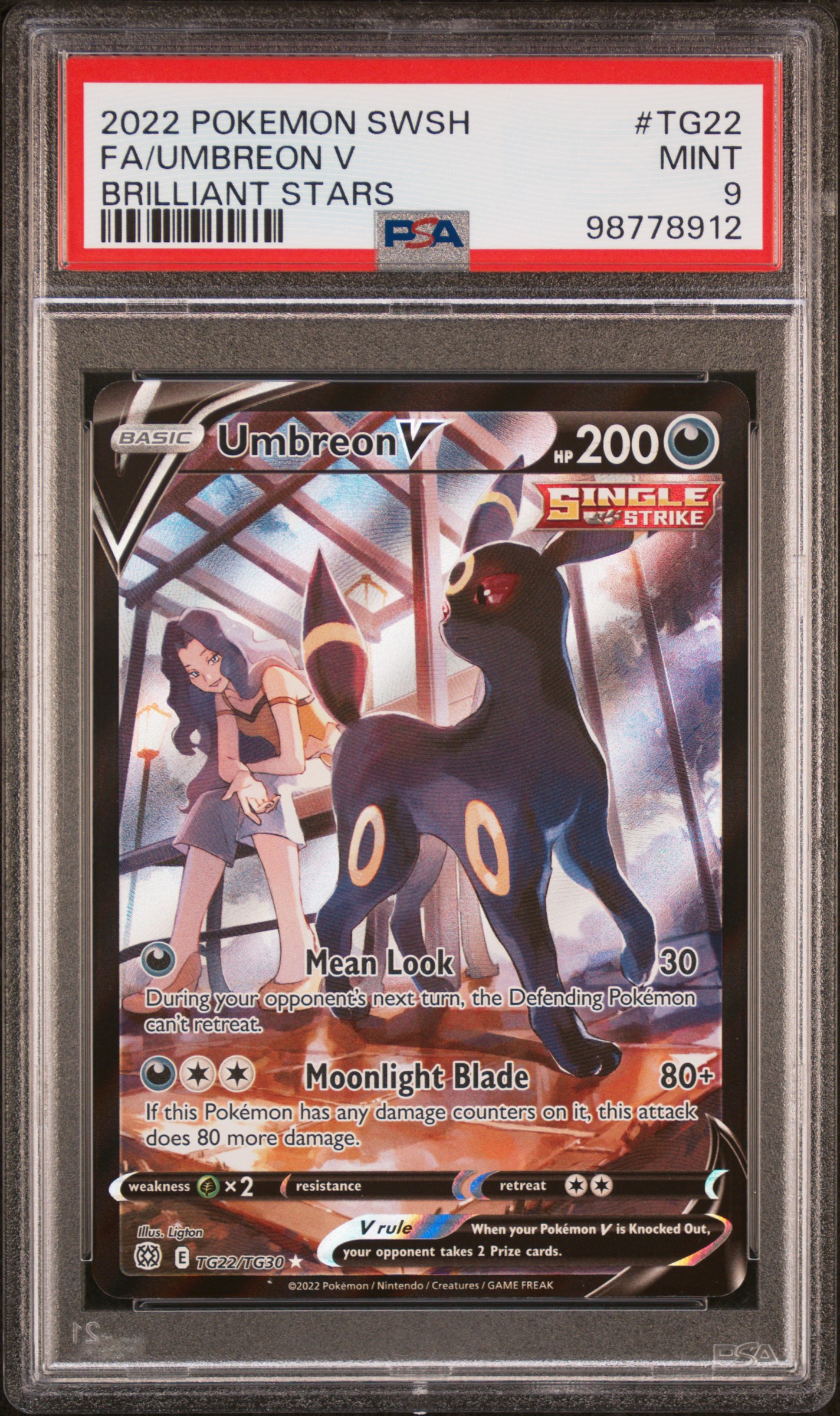 2022 Pokemon Sword & Shield Brilliant Stars Fa/Umbreon V #Tg22 (Brilliant Stars) Mint 9 front