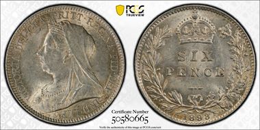 1893 6D S-3941 Old Head MS62