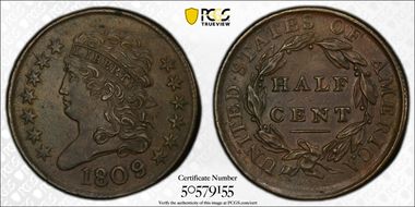 1809/6 1/2C C-5, 9 Over Inverted 9 AU53BN