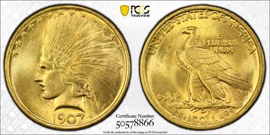 1907 $10 Indian MS64