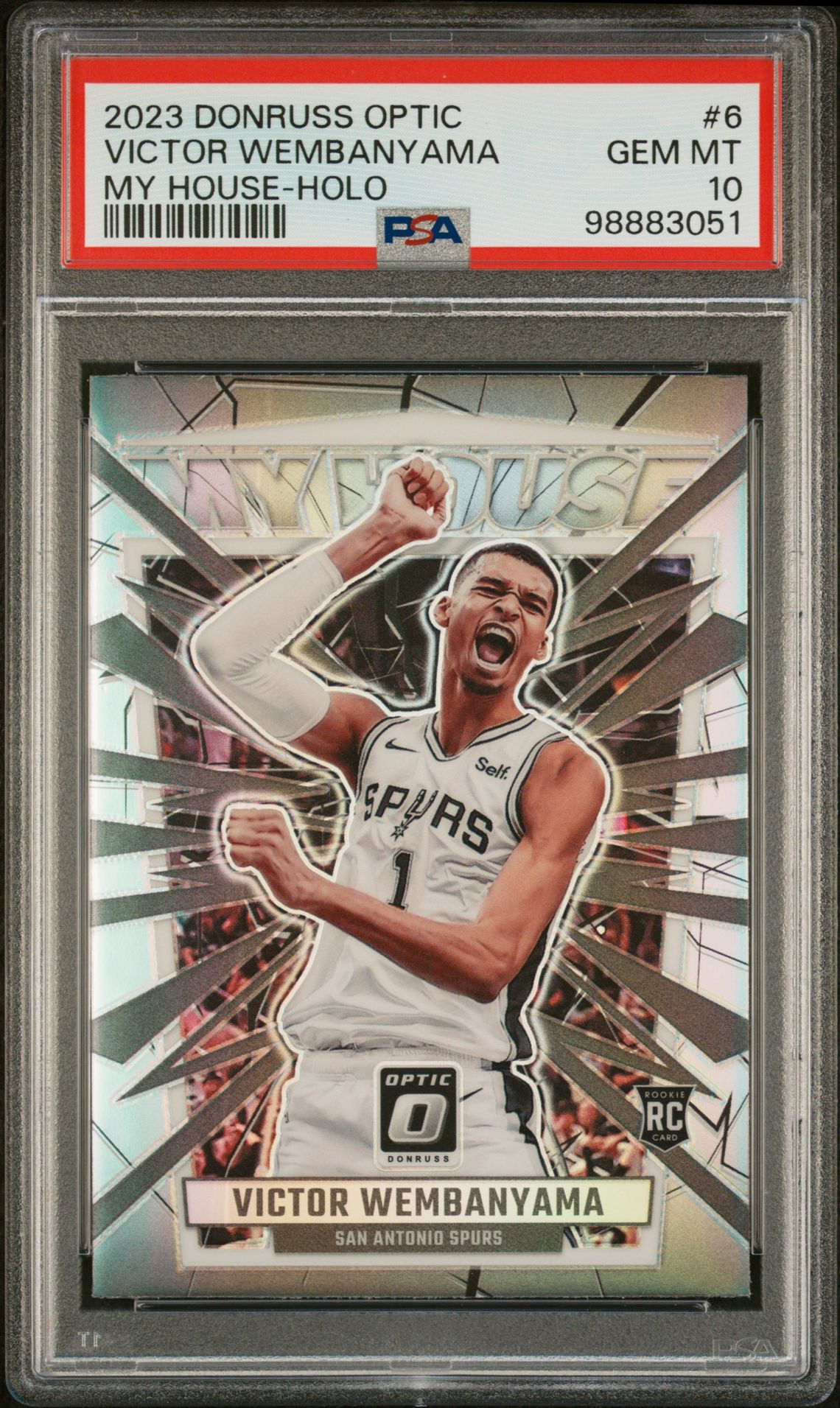 2023 Panini Donruss Optic My House Victor Wembanyama #6 (My House-Holo) Gem Mt 10 front view - PSA graded GEM MT 10