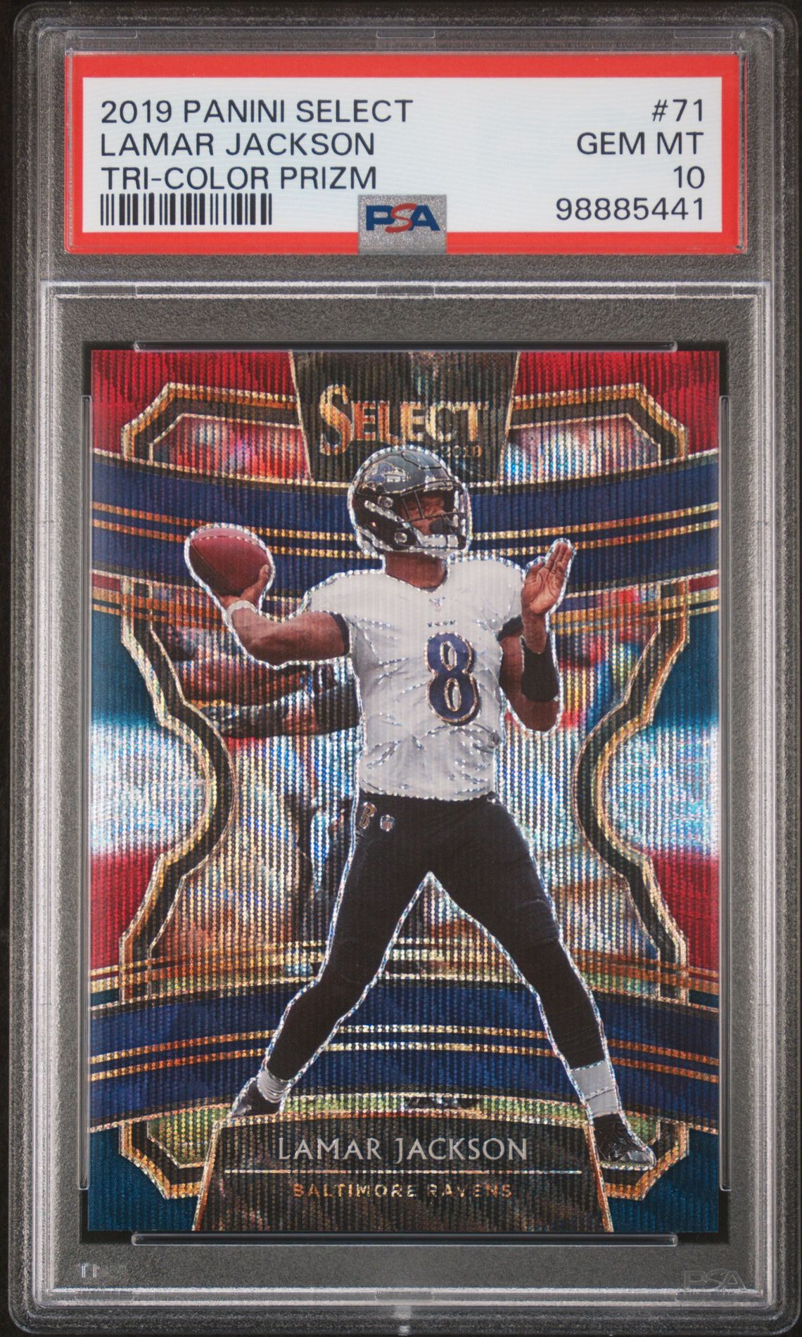 2019 Panini PANINI SELECT TRI-COLOR PRIZM #71 Lamar Jackson front