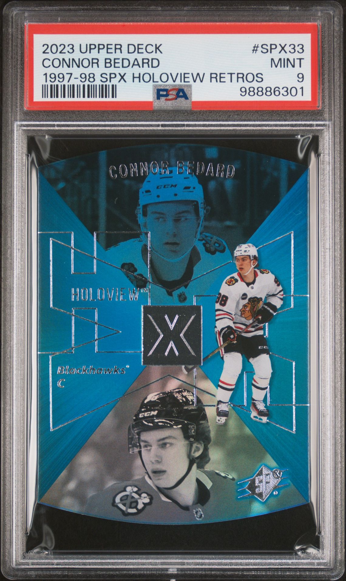 2023 Upper Deck UPPER DECK EXTENDED SERIES 1997-98 SPX HOLOVIEW RETROS #SPX33 Connor Bedard front