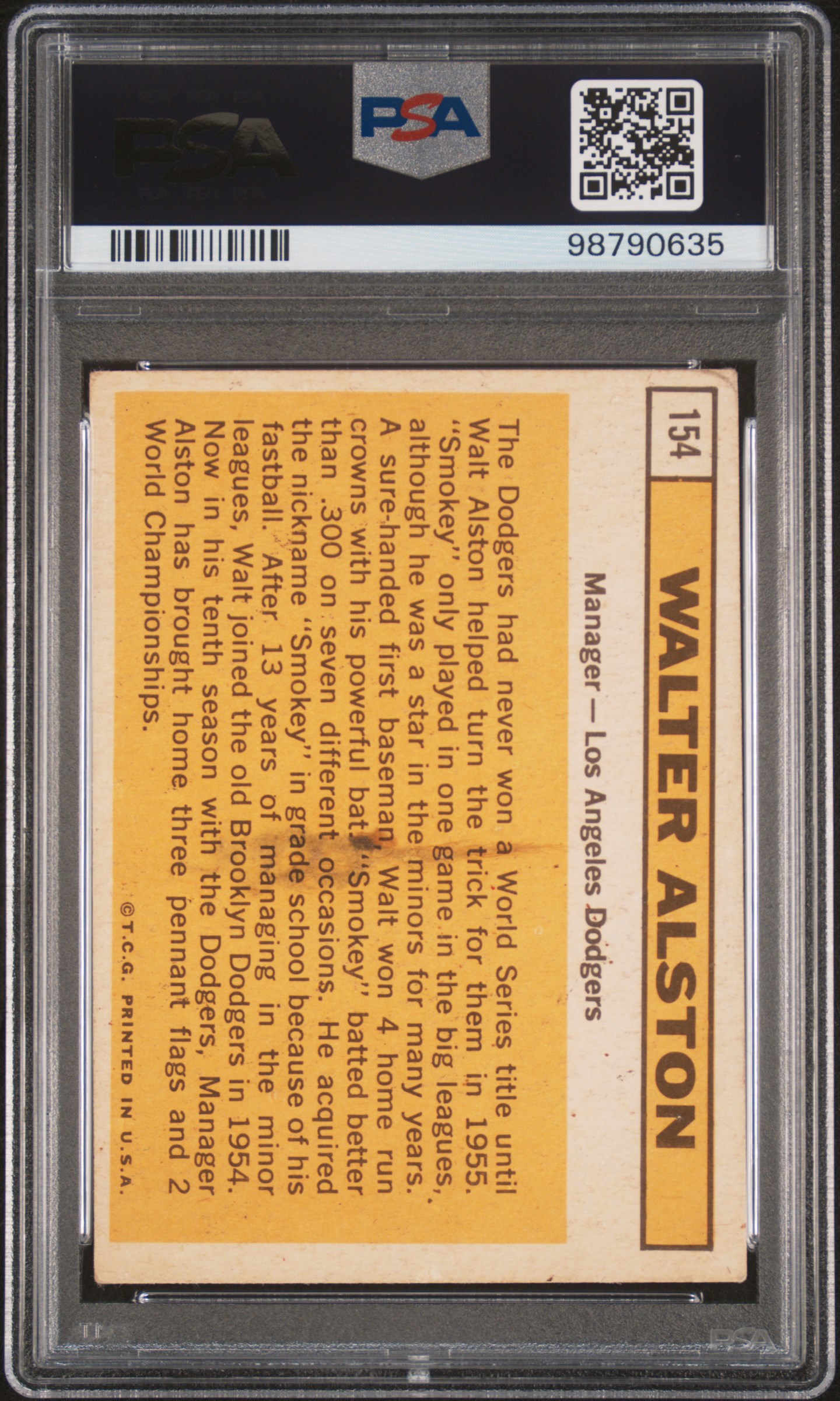 1963 Topps Walt Alston #154 back