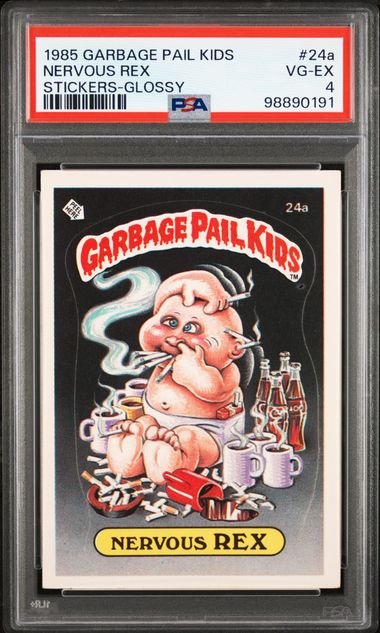1985 Topps Garbage Pail Kids Series 1 Stickers/Base-Glossy #24A Nervous Rex front