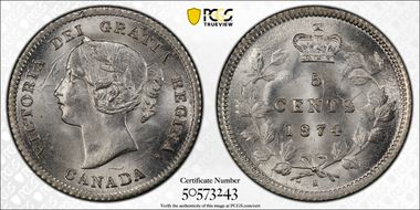 1874-H 5C NSD 8/8 Pl4 MS66