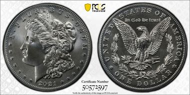 2021 $1 Morgan Dollar 100th Anniversary MS70